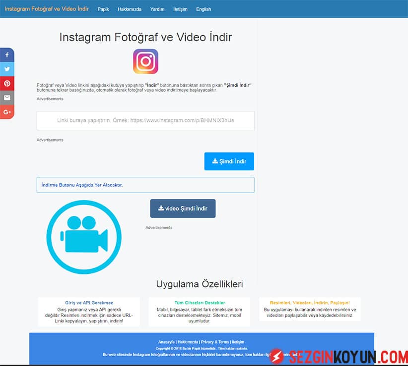 Papik, kolay bir instagram video indirme sitesidir.