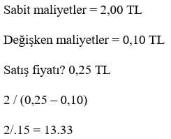 Başabaş noktası örneği