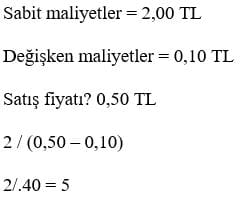 Başabaş noktası örneği